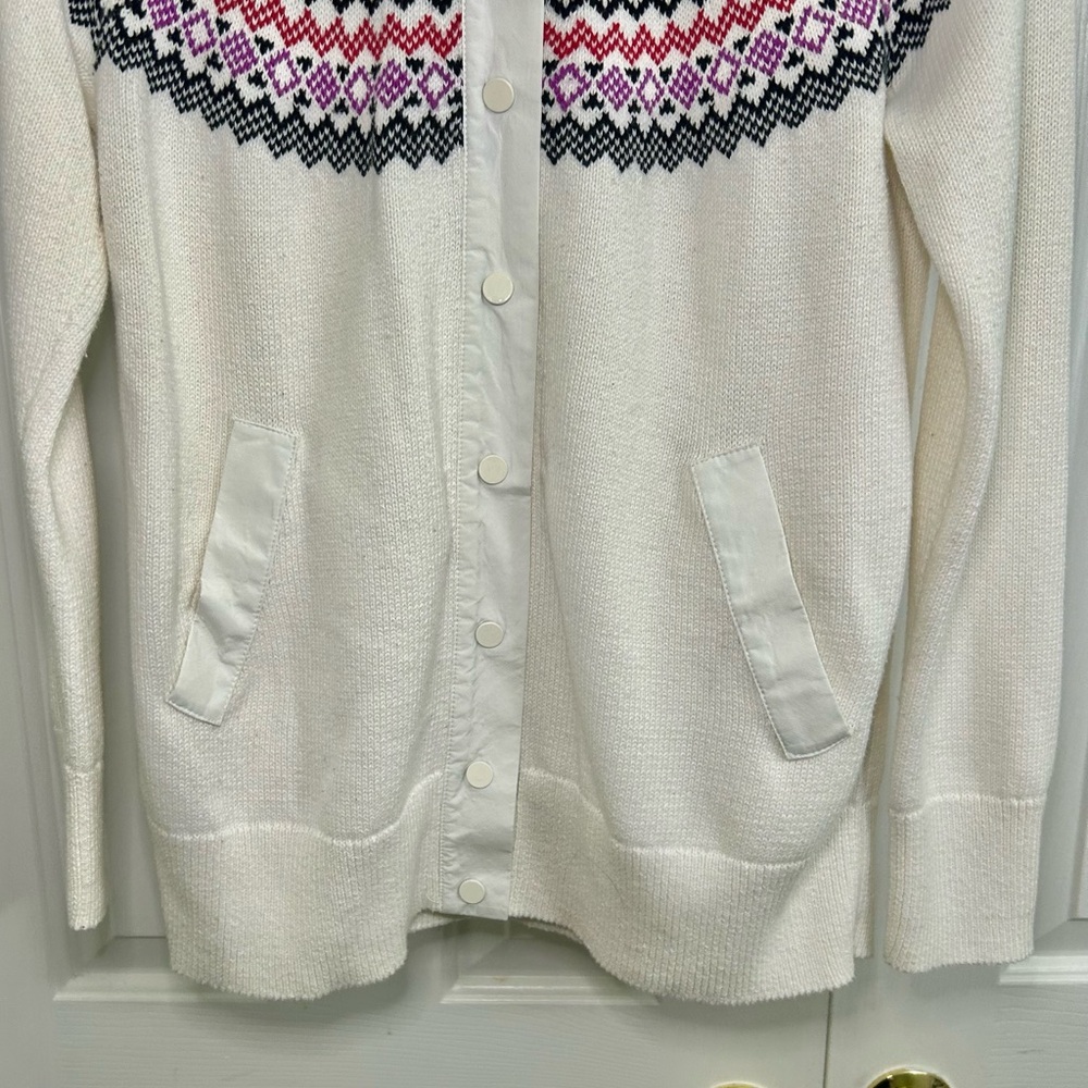 Talbots Thermolite Sweater Jacket Modern Fair Isle Snap Front Cardigan Sz Small - Picture 4 of 16